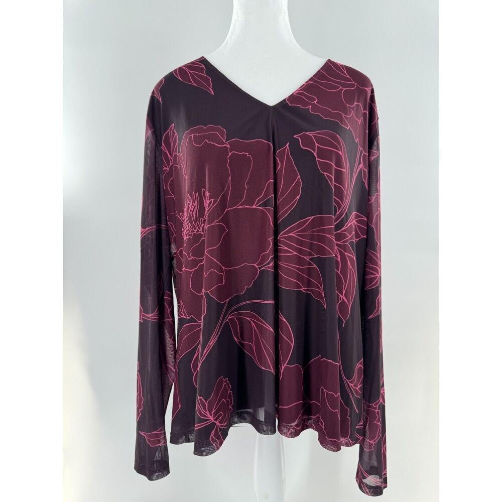 Les Serein Shirt Top Women’s Size XL Mesh Floral Y2K Long Sleeve Graphic 90’s - Picture 3 of 14